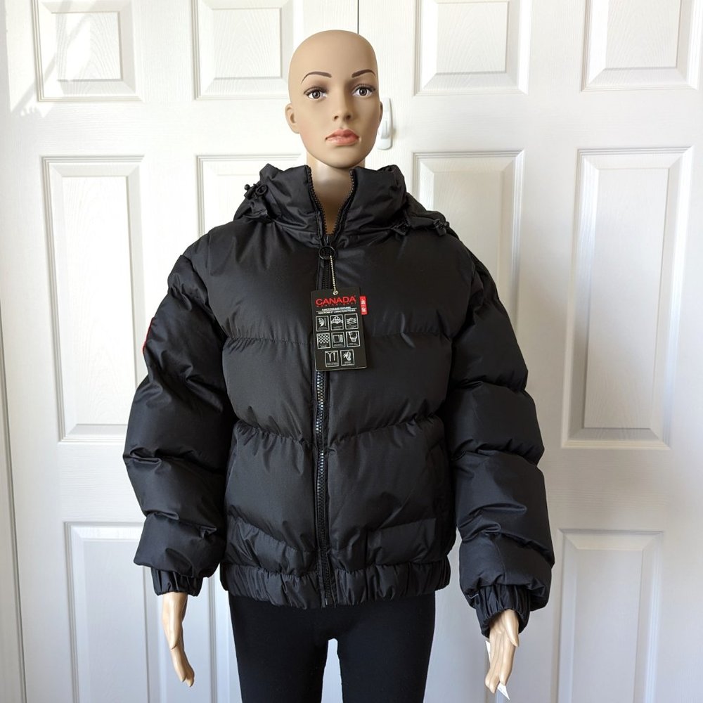 NWT Black Canada Weather Gear Bubble Bomber Jacket with Hood Women's Siz…